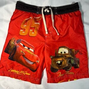 Disney Pixar Cars Lightning McQueen Mater Boys XS Swim Trunks Red Flames